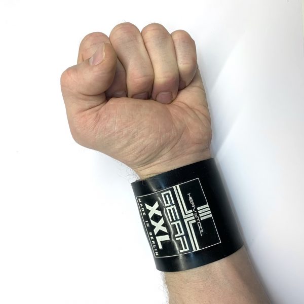 Latex Rubber Armband Geldbörse, Schwarz mit Oliv und schwarzen Knöpfen. Logo in Transparent & Weiß